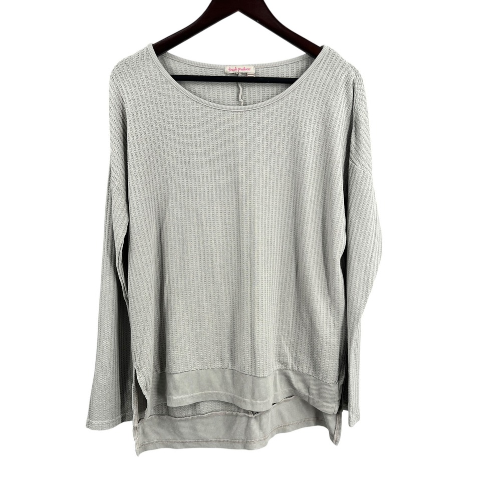 Fresh Produce Gray Waffle Knit Pullover Top Long Sleeve Made in USA XS/S‎
